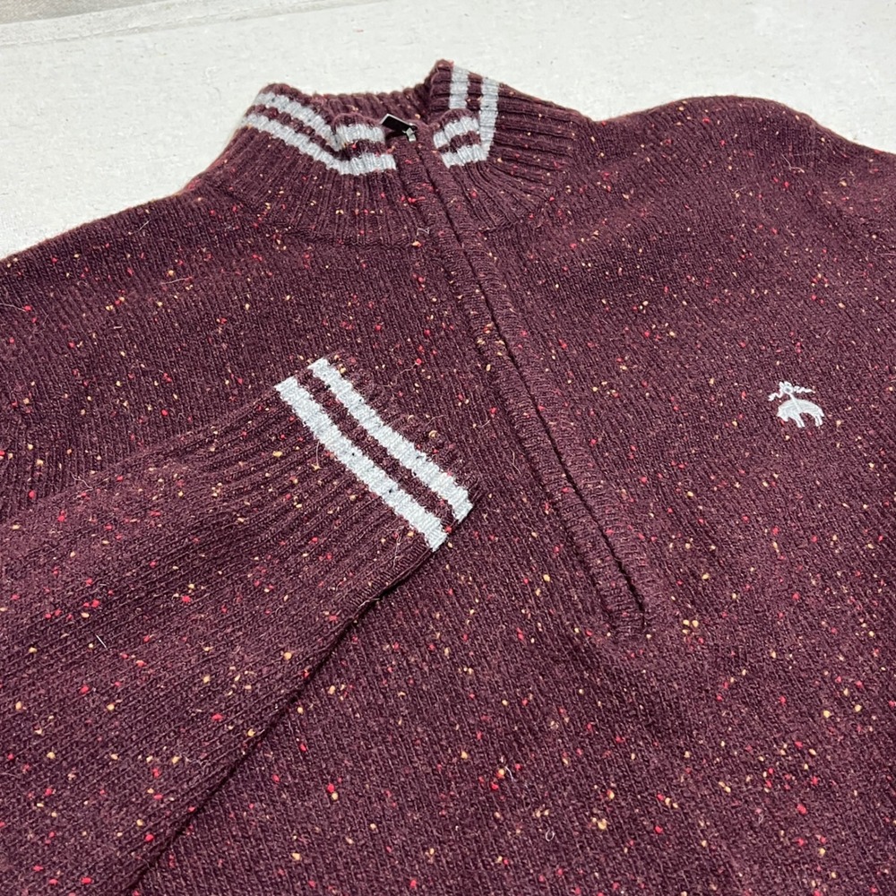 Brooks Brothers Men's Burgundy Speckled Half Zip‎ Sweater Medium Lambswool Blend